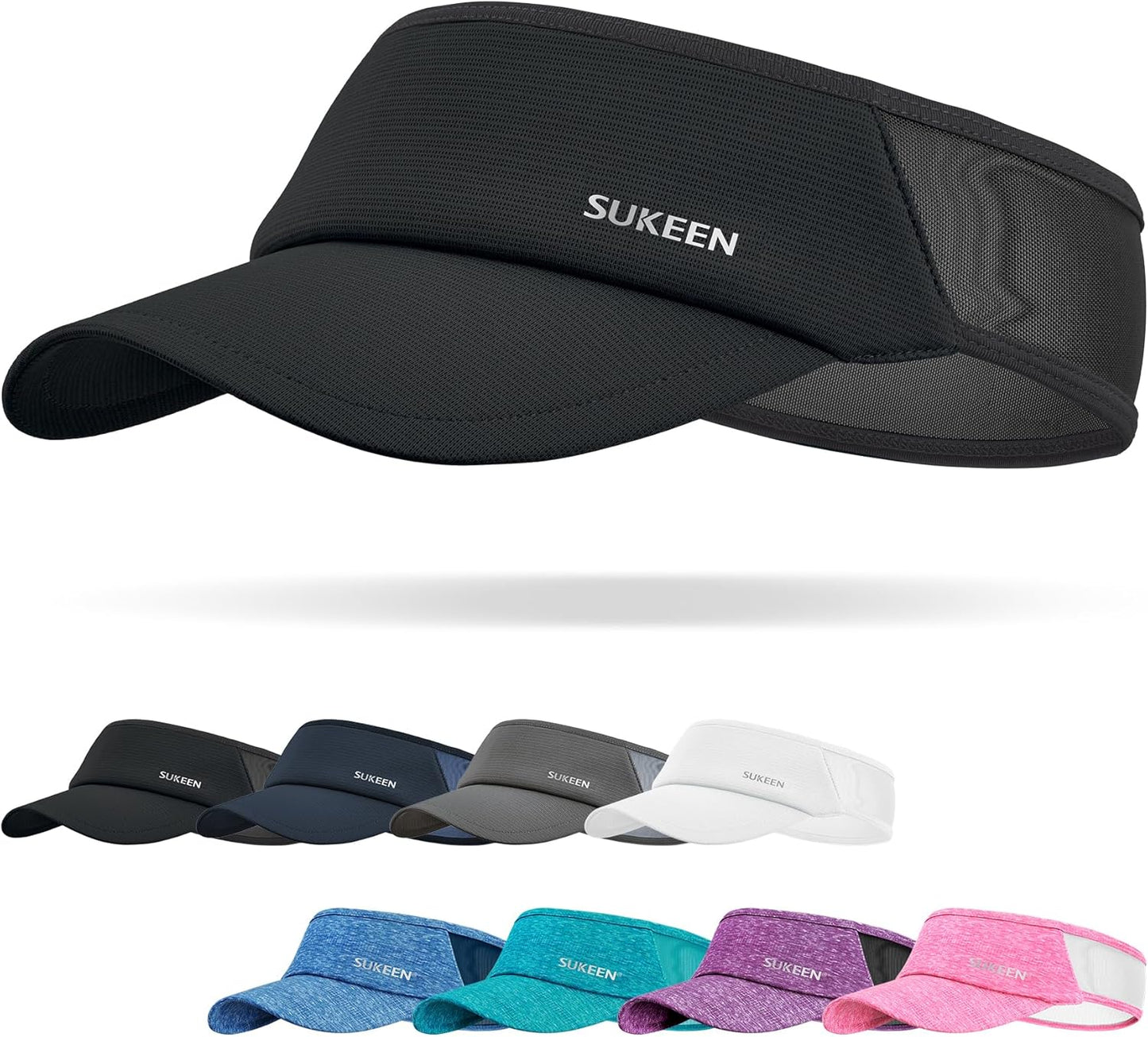 Sukeen Sports Sun Visor Men Women Lightweight Portable Cooling Stretchy Visor Hat for Running, Golf, Daily Wear