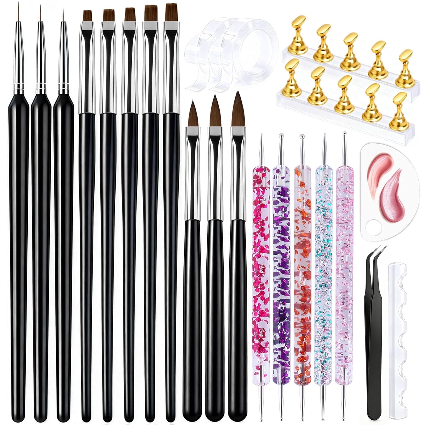 Artdone Nail Dotting Tools 6PCS Double-ended Nail Art Brushes Kit Nail Art Gel Polish Liner Brushes Design Pen For Nail Drawing And Nail Paint Brushes Small Detail Brushes