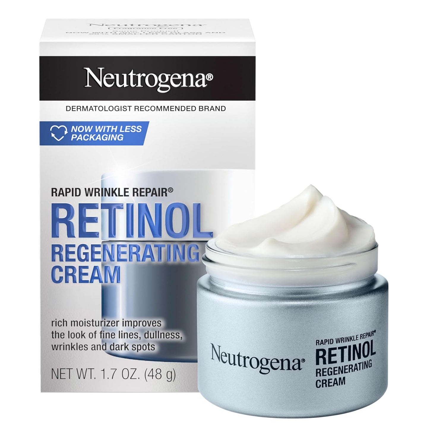 Neutrogena Rapid Wrinkle Repair Retinol Regenerating Face Cream & Hyaluronic Acid Anti Wrinkle Face Moisturizer, Neck Cream, with Hyaluronic Acid & Retinol, 1.7 oz (Pack of 3)