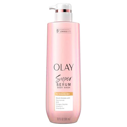 Olay Super Serum Body Wash for Extra Dry Skin, 24hr Long Lasting Hydration, 5+ Ingredient Complex for Bright Even Firm Luminous Skin, 20 fl oz