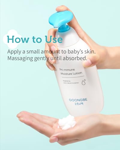 GOONGBE Pri-mmune Moisture Lotion - Korean Baby Body Moisturizer - Hypoallergenic Moisturizing & Calming Daily Skincare for Dry Skin - Fast Absorbing, Naturally Derived Non-Greasy Lotion, 11.8 oz.