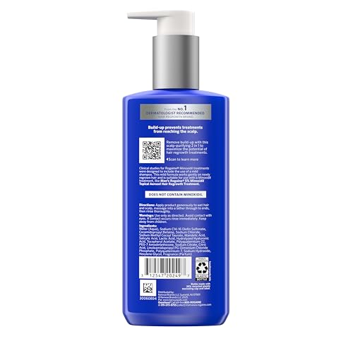 Rogaine Men's Pre-Growth 2 in 1 Shampoo + Conditioner with Triple Acid Complex, Scalp Purifying Shampoo Removes Build-Up To Maximize Hair Regrowth Treatments, Not Minoxidil, 8.4 fl. oz