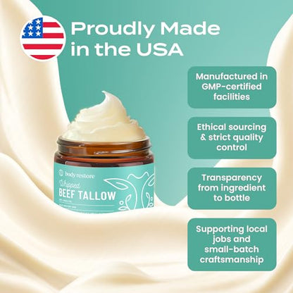 Body Restore Whipped Beef Tallow Balm – Mothers Day Gifts for Mom, Grass Fed Moisturizer for Face and Body, Birthday Gifts for Women, Self Care – Eucalyptus
