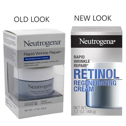 Neutrogena Rapid Wrinkle Repair Retinol Regenerating Face Cream & Hyaluronic Acid Anti Wrinkle Face Moisturizer, Neck Cream, with Hyaluronic Acid & Retinol, 1.7 oz (Pack of 3)