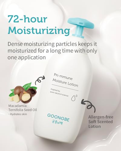 GOONGBE Pri-mmune Moisture Lotion - Korean Baby Body Moisturizer - Hypoallergenic Moisturizing & Calming Daily Skincare for Dry Skin - Fast Absorbing, Naturally Derived Non-Greasy Lotion, 11.8 oz.