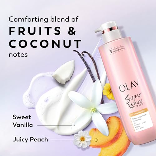 Olay Super Serum Body Wash for Extra Dry Skin, 24hr Long Lasting Hydration, 5+ Ingredient Complex for Bright Even Firm Luminous Skin, 20 fl oz