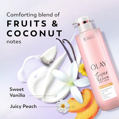 Olay Super Serum Body Wash for Extra Dry Skin, 24hr Long Lasting Hydration, 5+ Ingredient Complex for Bright Even Firm Luminous Skin, 20 fl oz
