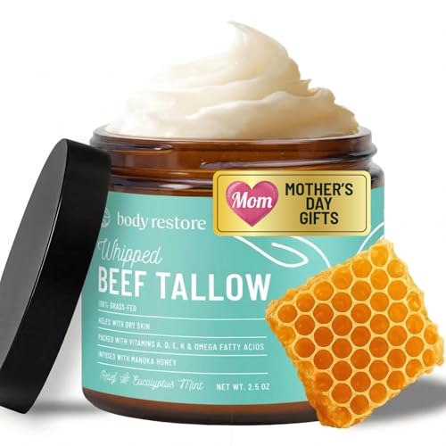 Body Restore Whipped Beef Tallow Balm – Mothers Day Gifts for Mom, Grass Fed Moisturizer for Face and Body, Birthday Gifts for Women, Self Care – Eucalyptus