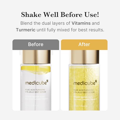 medicube Jelly Mist Serum with Kojic Acid Turmeric | 2-in-1 Daily Facial Spray and Serum | With Vitamin C, Turmeric, Panthenol for Hydrating, Calming Care | Lightweight, Refreshing Mist | 3.38 fl.oz