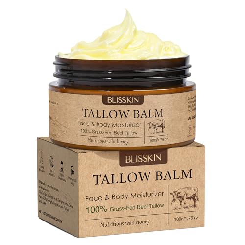 Beef Tallow for Skin Face, Tallow Face Moisturizer based supplies tallow and honey balm with Raw Honey Beeswax 100% Organic Grass-Fed Beef Tallow & Raw Wild Honey Blend Natural Formula for Body & Face