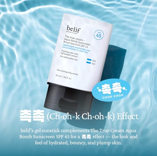 belif Aqua Bomb SPF 45 Hydrating Niacinamide Sunscreen (1.69 fl. oz) - The True Cream PA++++, Daily Broad Spectrum, No White Cast, Weightless & Invisible, Non-Greasy, Korean Skincare