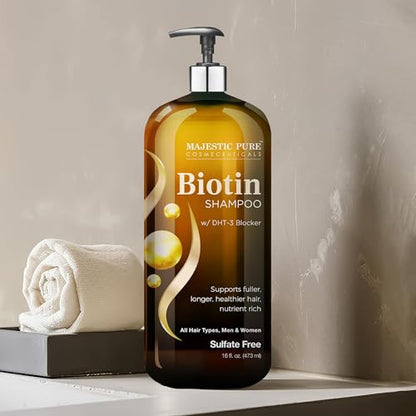 Majestic Pure Biotin Shampoo - Volumizing Shampoo for Hair Loss - with DHT-3 Blocker - Hydrating & Nourishing - Sulfate Free, for Men & Women - Thin Hair Shampoo - 16 fl oz