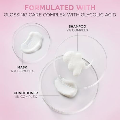 L'Oreal Paris Glossing Sulfate Free Shampoo and Conditioner Set with Glycolic Acid, Hair Care for Lasting Shine and Smoothness for Dull, Dry Hair, EverPure, 1 Kit