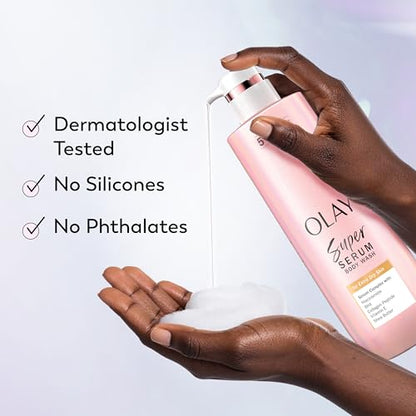 Olay Super Serum Body Wash for Extra Dry Skin, 24hr Long Lasting Hydration, 5+ Ingredient Complex for Bright Even Firm Luminous Skin, 20 fl oz