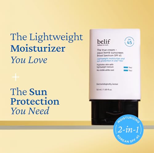 belif Aqua Bomb SPF 45 Hydrating Niacinamide Sunscreen (1.69 fl. oz) - The True Cream PA++++, Daily Broad Spectrum, No White Cast, Weightless & Invisible, Non-Greasy, Korean Skincare