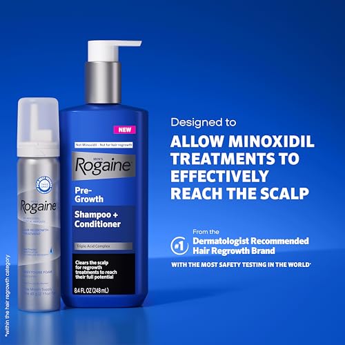 Rogaine Men's Pre-Growth 2 in 1 Shampoo + Conditioner with Triple Acid Complex, Scalp Purifying Shampoo Removes Build-Up To Maximize Hair Regrowth Treatments, Not Minoxidil, 8.4 fl. oz