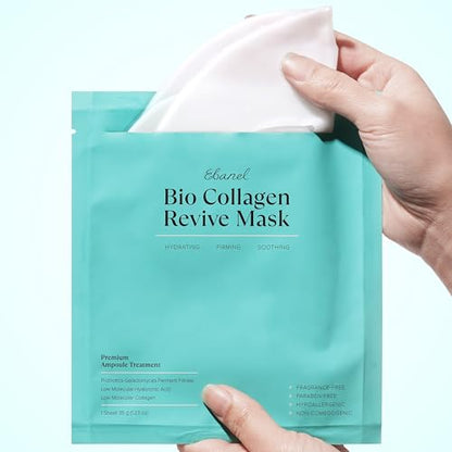 Ebanel Bio Collagen Face Mask, 4-Pack Hydrating Face Masks with 7 Peptides, Hyaluronic Acid, Niacinamide, Centella, Rose Water, Ceramide, and B5, Glass Skin Tightening and Lifting Korean Sheet Masks