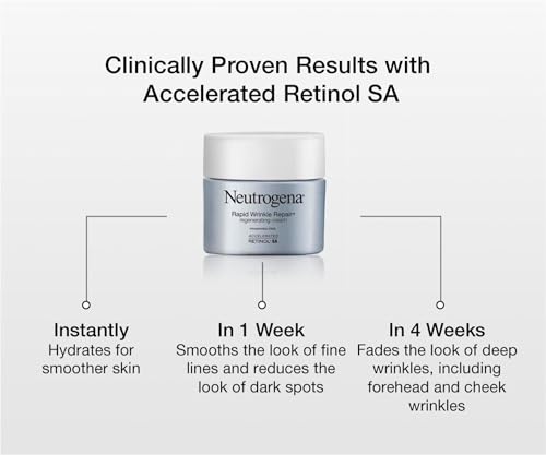 Neutrogena Rapid Wrinkle Repair Retinol Regenerating Face Cream & Hyaluronic Acid Anti Wrinkle Face Moisturizer, Neck Cream, with Hyaluronic Acid & Retinol, 1.7 oz (Pack of 3)