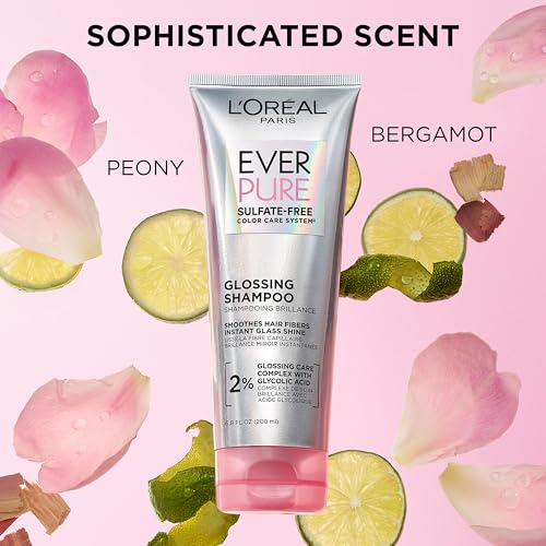 L'Oreal Paris Glossing Sulfate Free Shampoo and Conditioner Set with Glycolic Acid, Hair Care for Lasting Shine and Smoothness for Dull, Dry Hair, EverPure, 1 Kit