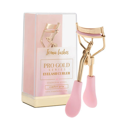 Icona Lashes Hair Removal & Eyelash Tweezer - J-curved Tip for Precise Plucking - Applicator Tool for False Eyelash Clusters & Lash Extensions - 24K Gold Plating, Stainless Steel - Case Included