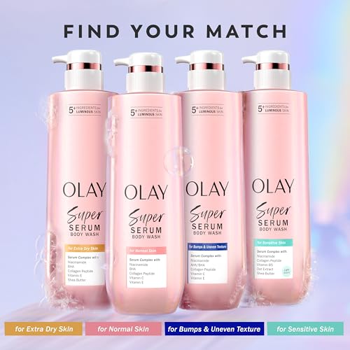 Olay Super Serum Body Wash for Extra Dry Skin, 24hr Long Lasting Hydration, 5+ Ingredient Complex for Bright Even Firm Luminous Skin, 20 fl oz