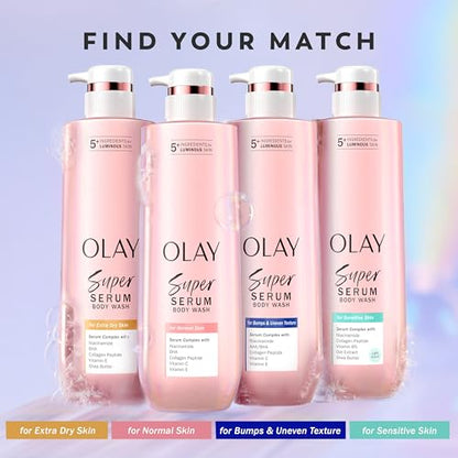 Olay Super Serum Body Wash for Extra Dry Skin, 24hr Long Lasting Hydration, 5+ Ingredient Complex for Bright Even Firm Luminous Skin, 20 fl oz