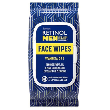 LIVAURA Retinol Men’s Makeup Remover Wipes (60 Count, Pack of 1) – Face Wipe for Makeup Removal & Cleansing, Micellar Facial Wipes, Sensitive Skin, Travel Size Cleansing Wipe for Face & Eye Make up