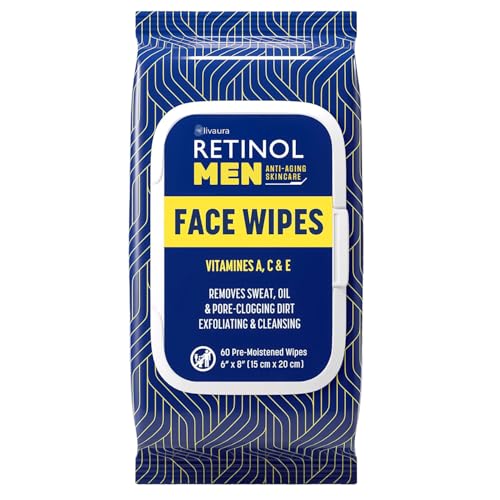 LIVAURA Retinol Men’s Makeup Remover Wipes (60 Count, Pack of 1) – Face Wipe for Makeup Removal & Cleansing, Micellar Facial Wipes, Sensitive Skin, Travel Size Cleansing Wipe for Face & Eye Make up