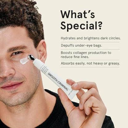 Under Eye Cream for Dark Circles and Puffiness | SMOOTH CRIMINAL Age Defying Niacinamide and Caffeine Eye Cream for Puffy Eye Bags Treatment for Men Anti Aging & Wrinkle Removal with Bakuchiol