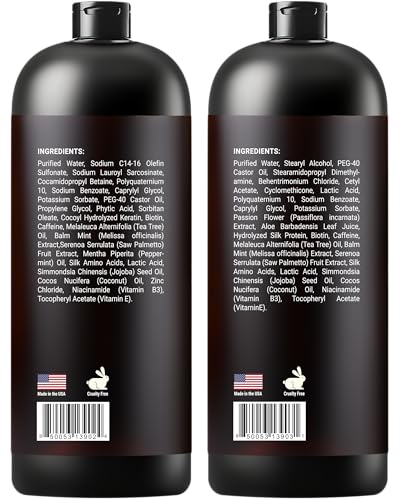 Biotin Shampoo and Conditioner Set with Keratin - Sulfate-Free Advanced Anti-Thinning, Hair Growth Shampoo and Conditioner Combo Repair Formula - with DHT Blockers, for Men & Women - 16 fl oz each