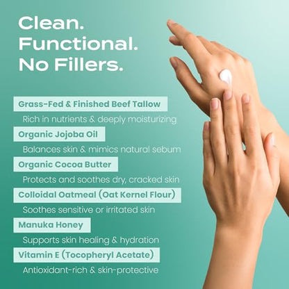 Body Restore Whipped Beef Tallow Balm – Mothers Day Gifts for Mom, Grass Fed Moisturizer for Face and Body, Birthday Gifts for Women, Self Care – Eucalyptus