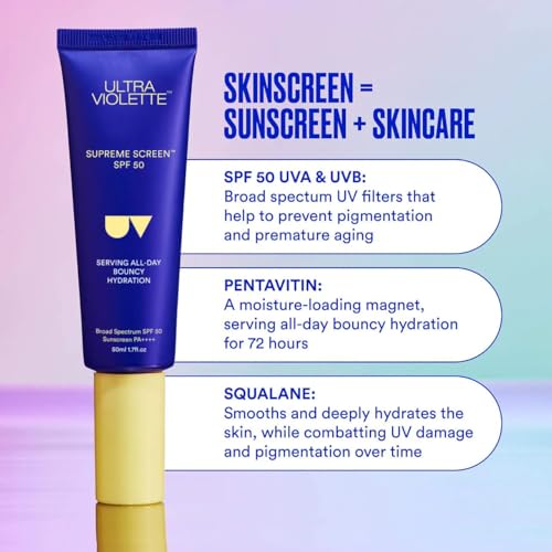 Ultra Violette Supreme Screen SPF 50 Skinscreen Facial Sunscreen Moisturizer and Primer, 1.76 oz