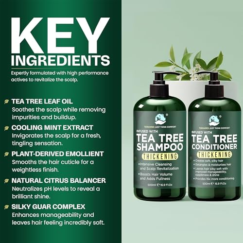 Tea Tree Shampoo & Conditioner Set | Thinning Hair Loss Treatments for Men and Women | Soothes Itchy Scalp & Dandruff | Boosts Hair Growth & Reduces Hair Loss | Sulfate & Paraben Free