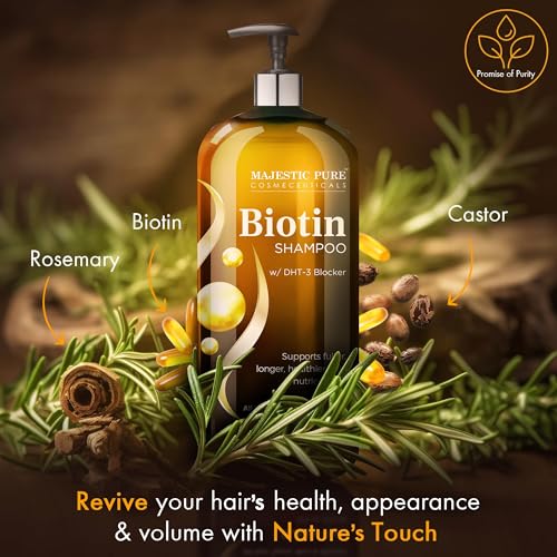 Majestic Pure Biotin Shampoo - Volumizing Shampoo for Hair Loss - with DHT-3 Blocker - Hydrating & Nourishing - Sulfate Free, for Men & Women - Thin Hair Shampoo - 16 fl oz