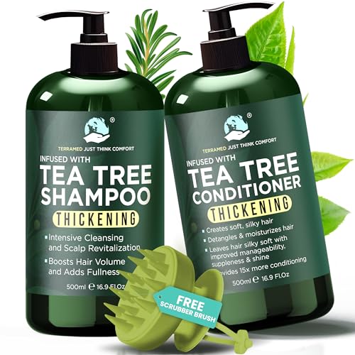 Tea Tree Shampoo & Conditioner Set | Thinning Hair Loss Treatments for Men and Women | Soothes Itchy Scalp & Dandruff | Boosts Hair Growth & Reduces Hair Loss | Sulfate & Paraben Free