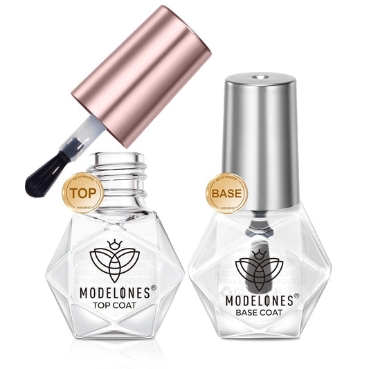 modelones Nail Polish Top Coat and Base Coat Set, Clear Quick Dry Nail Polish, High Gloss Shiny Long Lasting No Wipe Base Top Coat Set, Air Dry Fast Nail Art Design Manicure Gifts for Women