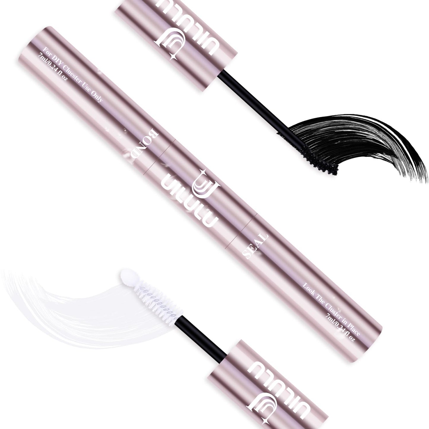 Uilulu Lash Cluster Glue, Lash Bond and Seal for Eyelash Clusters Black 2-in-1 Glue DIY at Home Use Hold Long-Lasting Eyelash Adhesive(7ml+7ml)
