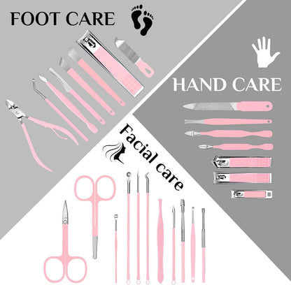 MINKINH 26-Piece Professional Manicure Set，Features Stainless Steel Tools, Carbon Steel Clippers & Travel Case for Women's Home and Travel Grooming，Mother's Day Gifts(Pink)