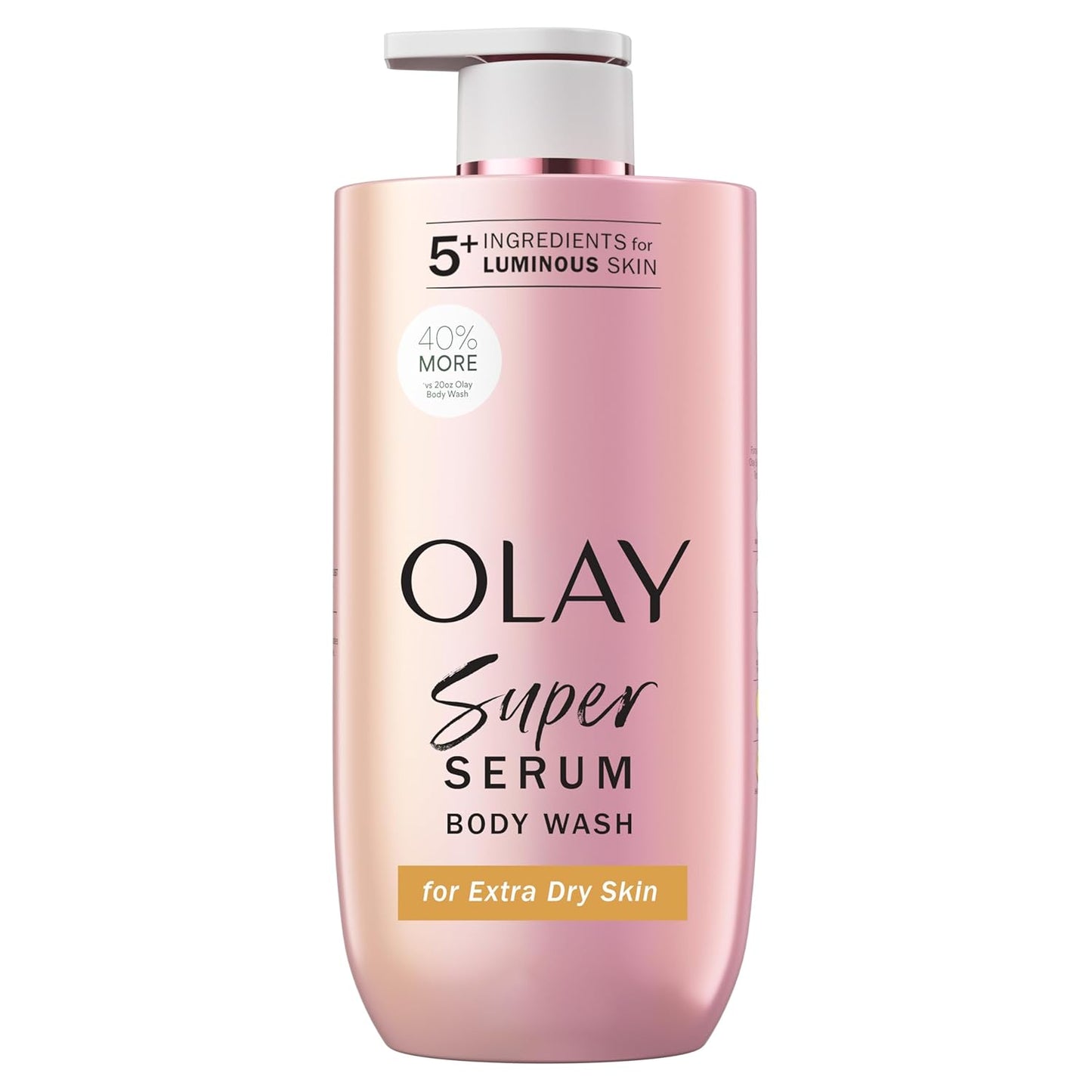 Olay Super Serum Body Wash for Extra Dry Skin, 24hr Long Lasting Hydration, 5+ Ingredient Complex for Bright Even Firm Luminous Skin, 20 fl oz