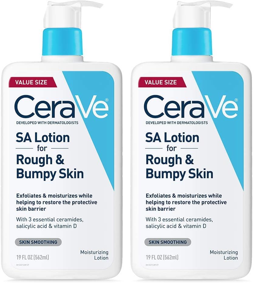 CeraVe SA Lotion for Rough & Bumpy Skin,Vitamin D,Hyaluronic Acid,Lactic Acid,Niacinamide & Salicylic-Acid,Gentle Exfoliating Rough And Bumpy Skin Lotion,19 Ounce,(Pack of 2)