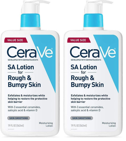 CeraVe SA Lotion for Rough & Bumpy Skin,Vitamin D,Hyaluronic Acid,Lactic Acid,Niacinamide & Salicylic-Acid,Gentle Exfoliating Rough And Bumpy Skin Lotion,19 Ounce,(Pack of 2)
