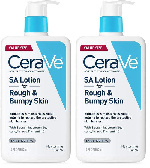 CeraVe SA Lotion for Rough & Bumpy Skin,Vitamin D,Hyaluronic Acid,Lactic Acid,Niacinamide & Salicylic-Acid,Gentle Exfoliating Rough And Bumpy Skin Lotion,19 Ounce,(Pack of 2)
