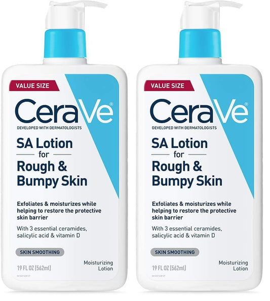 CeraVe SA Lotion for Rough & Bumpy Skin,Vitamin D,Hyaluronic Acid,Lactic Acid,Niacinamide & Salicylic-Acid,Gentle Exfoliating Rough And Bumpy Skin Lotion,19 Ounce,(Pack of 2)