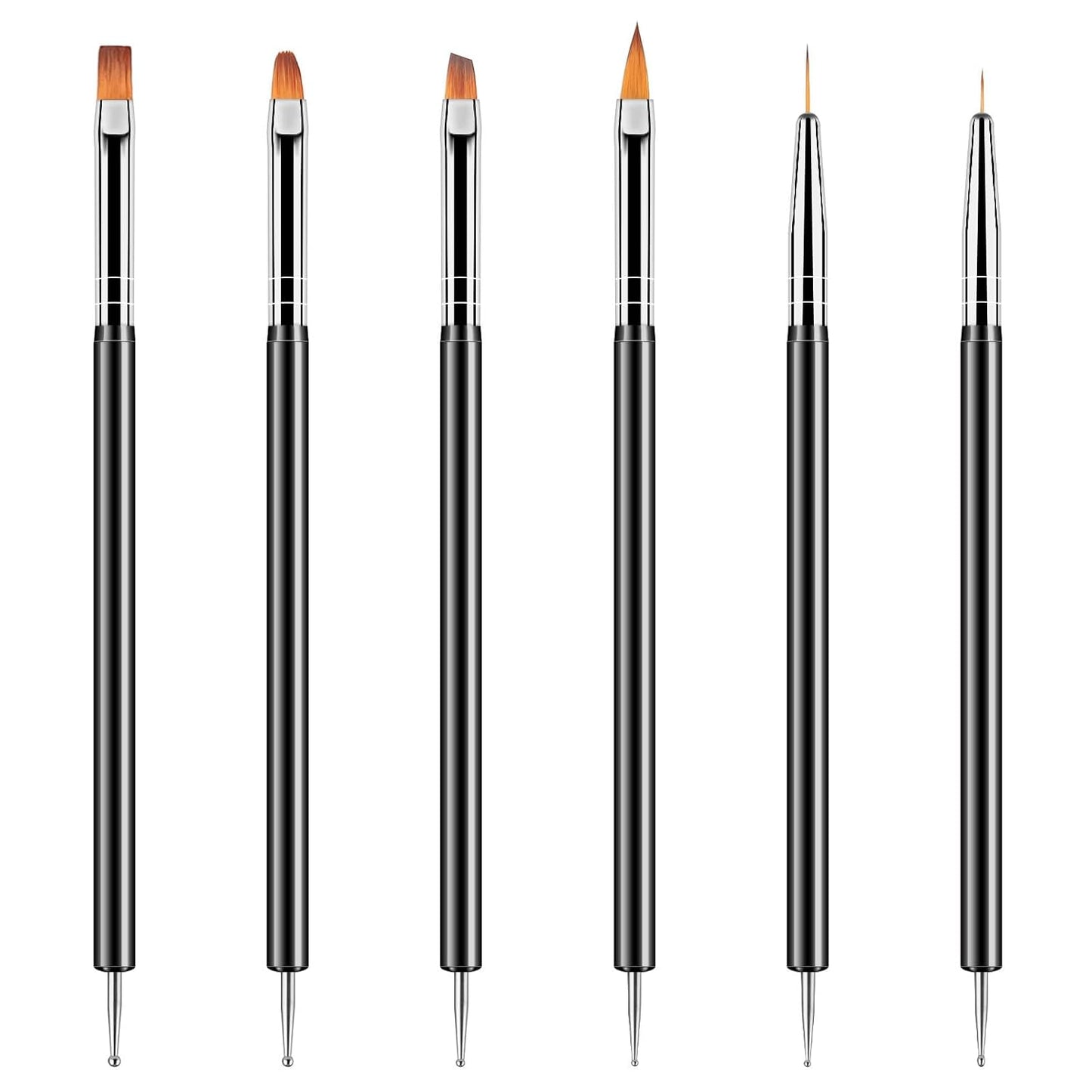 Artdone Nail Dotting Tools 6PCS Double-ended Nail Art Brushes Kit Nail Art Gel Polish Liner Brushes Design Pen For Nail Drawing And Nail Paint Brushes Small Detail Brushes