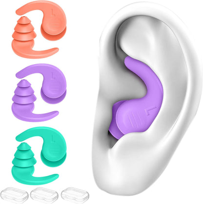 Swimming Ear Plugs for Adults, 4 Pairs Waterproof Reusable Silicone Swim Earplugs with Removable Cord, Perfect for Swimming, Showering, Surfing and Other Water Sports - Two Wearing Styles