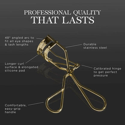 Eyelash Curler with Satin Bag & Refill Pads - Award Winning - No Pinching, Just Dramatically Curled Eyelashes for a Lash Lift in Seconds (Gold)