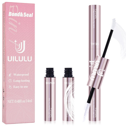 Uilulu Lash Cluster Glue, Lash Bond and Seal for Eyelash Clusters Black 2-in-1 Glue DIY at Home Use Hold Long-Lasting Eyelash Adhesive(7ml+7ml)
