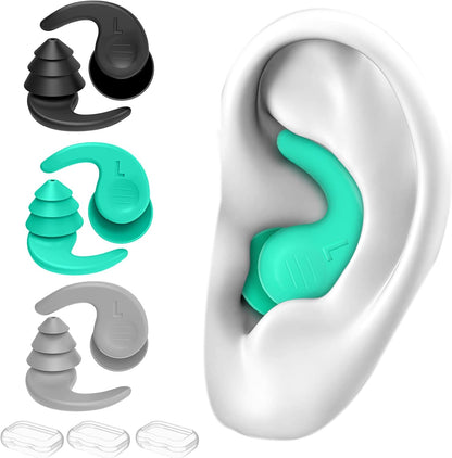 Swimming Ear Plugs for Adults, 4 Pairs Waterproof Reusable Silicone Swim Earplugs with Removable Cord, Perfect for Swimming, Showering, Surfing and Other Water Sports - Two Wearing Styles