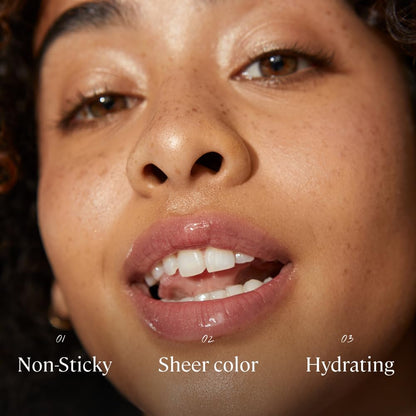Minori Lip Gloss, Cozy Shade, Hydrating, Non-Sticky Sheer Gloss with Jojoba, Shea Butter & Vitamin E, Vegan & Cruelty-Free, Moisturizing Lip Shine, 0.11 fl oz.
