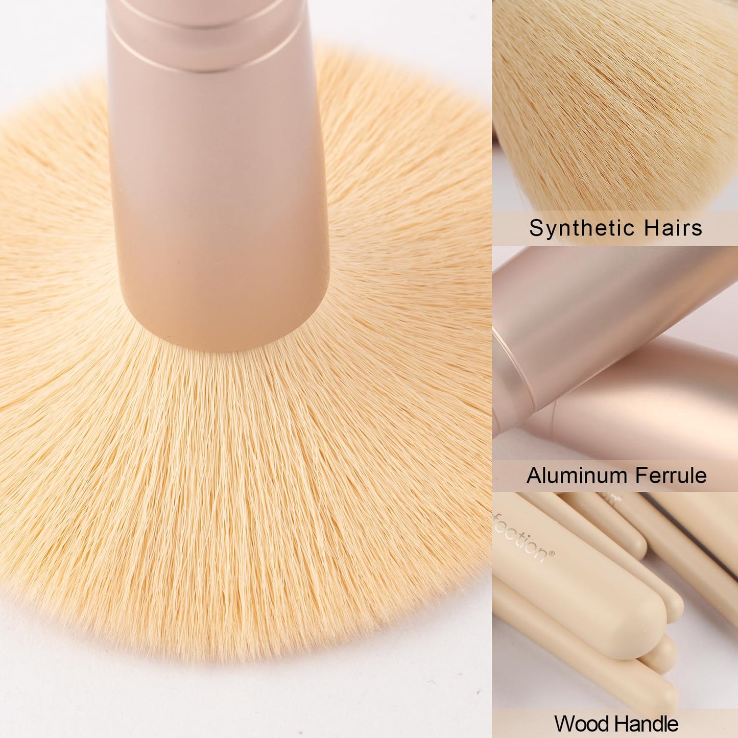 Real Perfection Makeup Brush Set 16 Pcs with 1 Eyebrow Razor Premium Synthetic Foundation Powder Concealers Eyeshadow Blush Makeup Brushes Make up Brushes Kit (Beige)